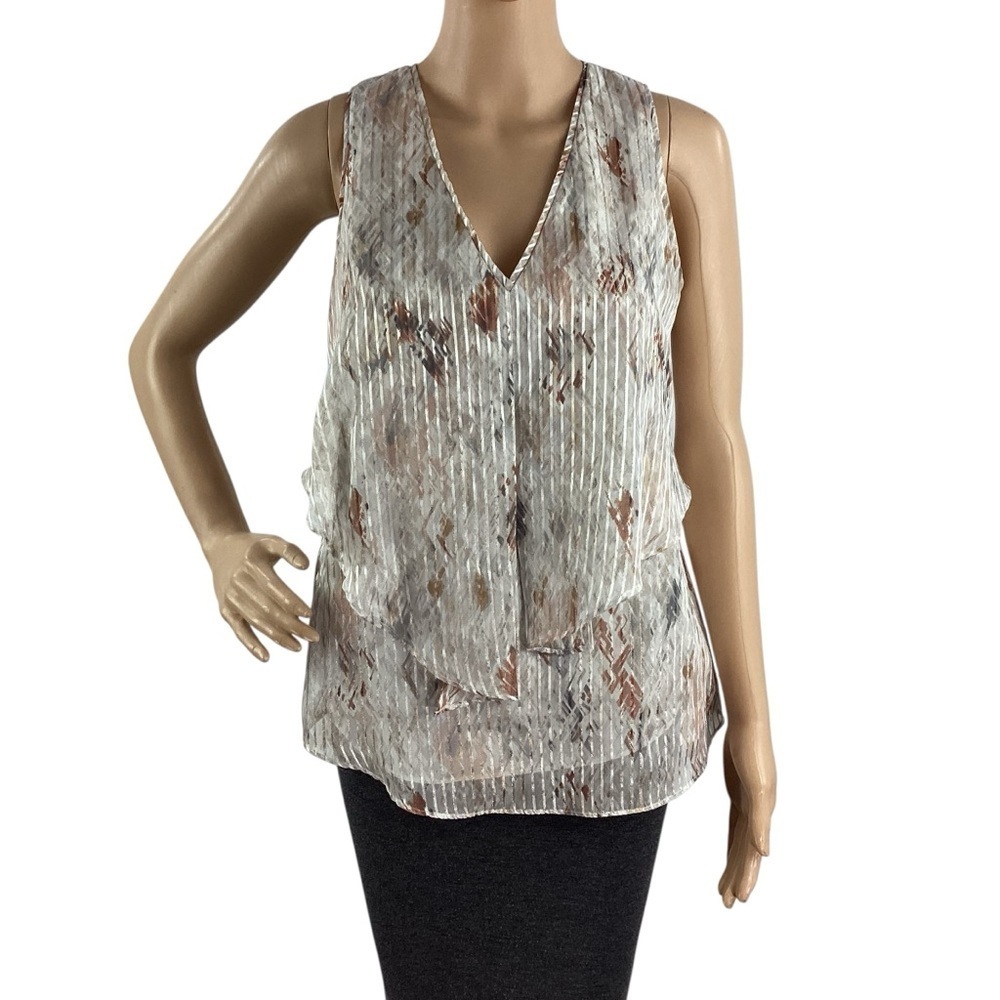 White House Black Market Abstract Metallic Stripe Sleeveless Blouse XS